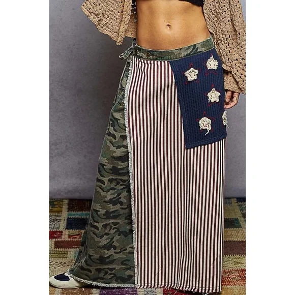 POL Camo Wide Leg Denim Wrap Pants Maxi Skirt Overlay - Picture 9 of 9